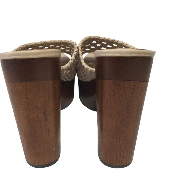 Veronica Beard Guadalupe Woven Leather Wooden-Heel Mules in Shell Women’s Size 8 - Picture 5 of 11